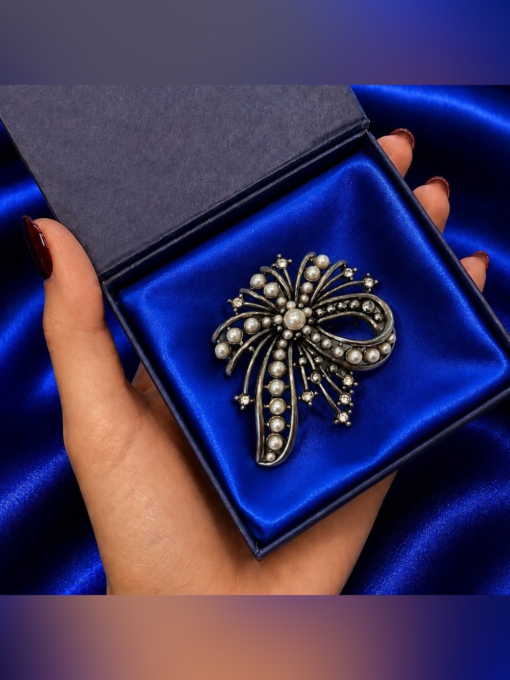 Vintage Original Fine Art Nolan Miller White Gold Filled Brooch Pearl RARE Solid